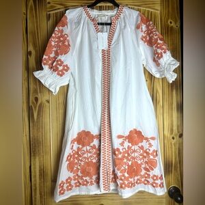 ♾️ NEW Julia Amory white cotton dress orange floral puff sleeves